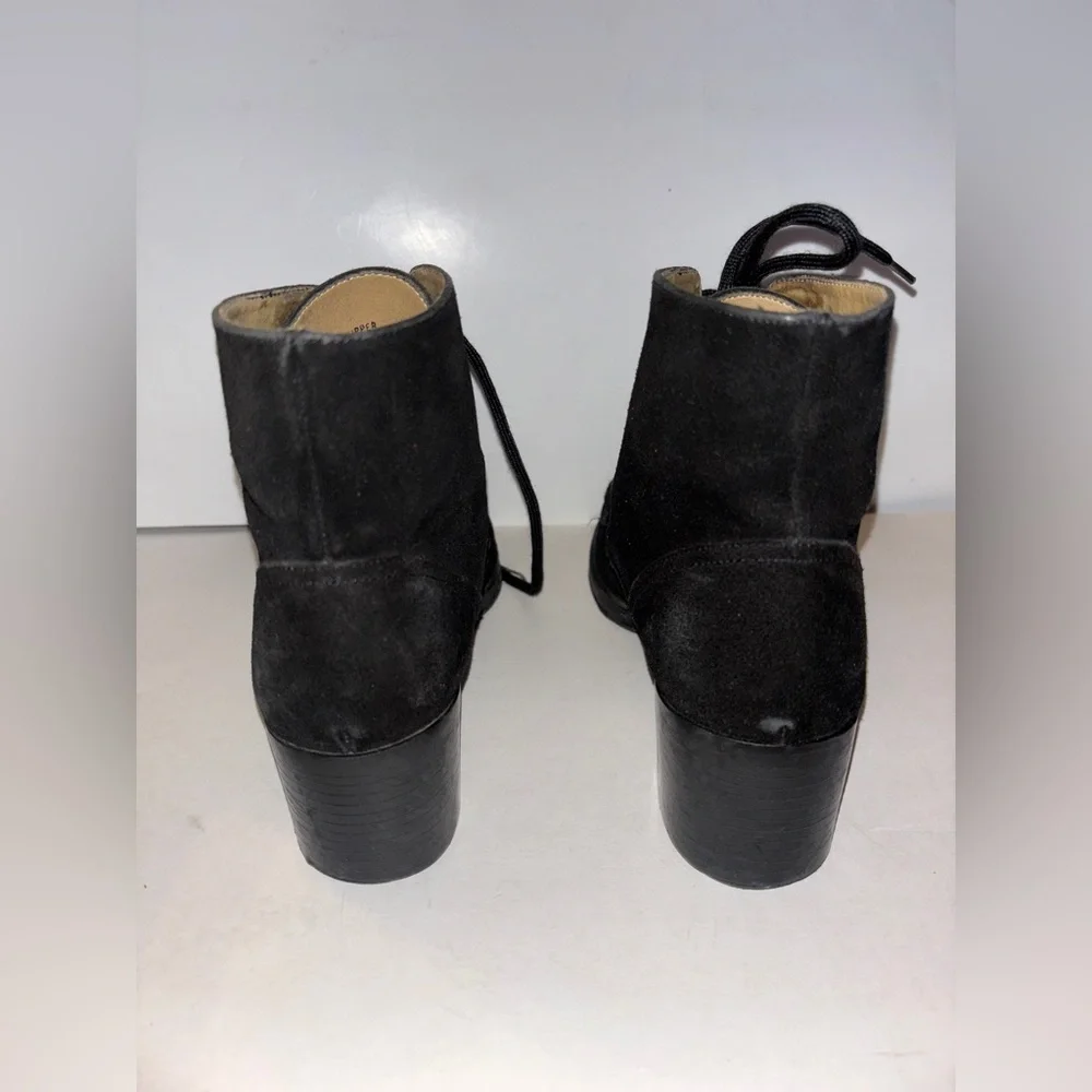 9 & Co Black Suede Lace-Up‎ Ankle Boots Women 7.5 Block Heel Moc Toe Outdoorwear